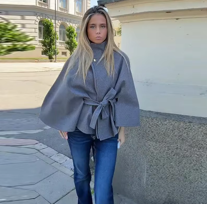 Women Elegant Wool Cape Coat