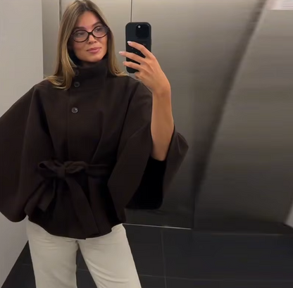 Women Elegant Wool Cape Coat
