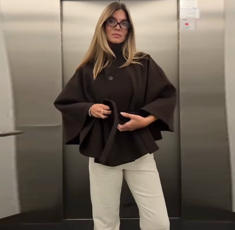 Women Elegant Wool Cape Coat