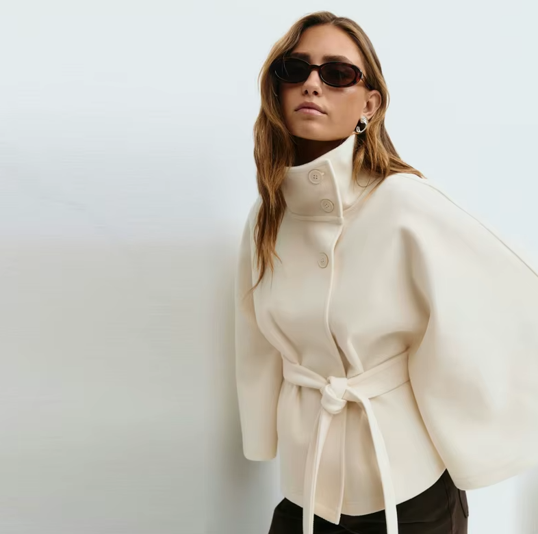 Women Elegant Wool Cape Coat